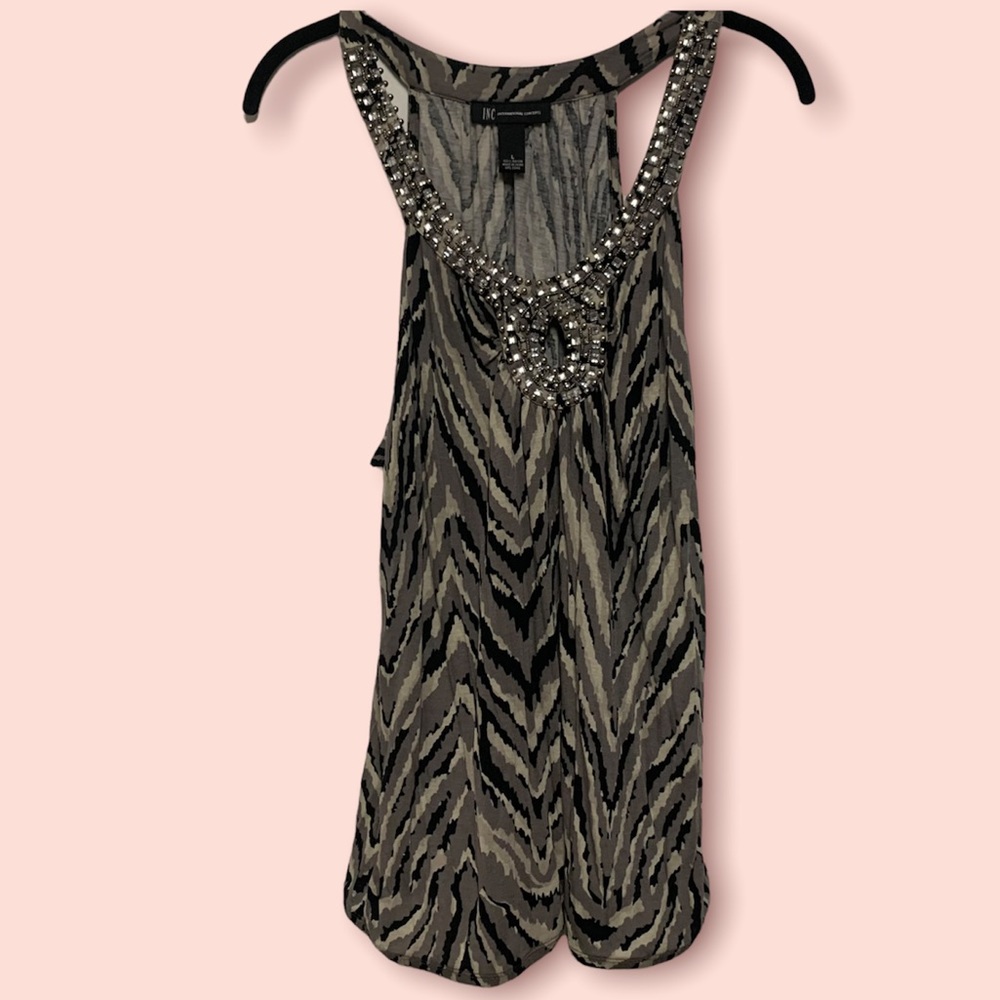 I-N-C Women’s Bejeweled Exotic Animal Print Tank
